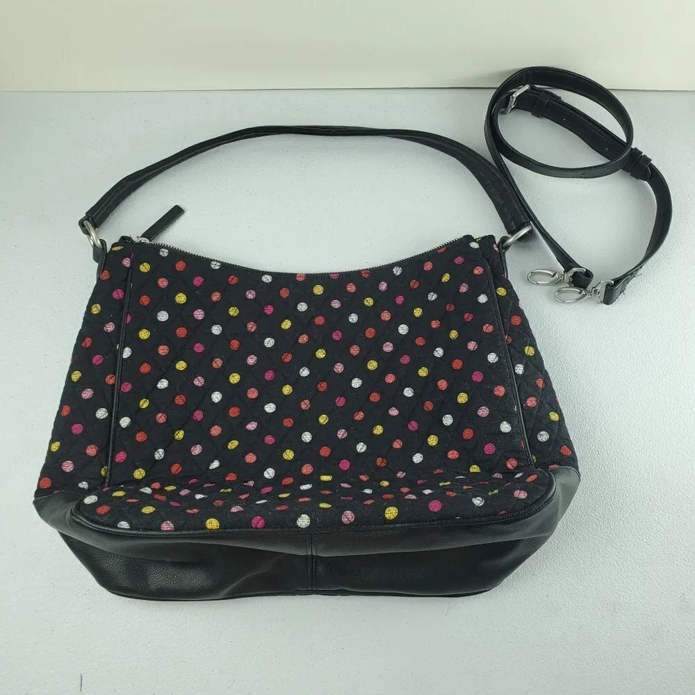 Vera Bradley Vivian Hobo Bag Havana Dots 2 Outer Zip Pockets Black NWT